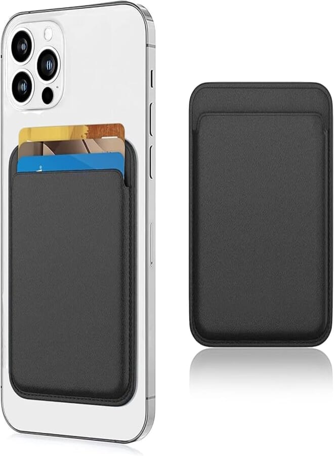 Magnetic Wallet Compatible with MagSafe for iPhone 16 15 14 13 12 Pro Max Plus Model, None-Cutout Mag 3 Safe Card Holder Stick on for Apple Cell Phone, Midnight Black